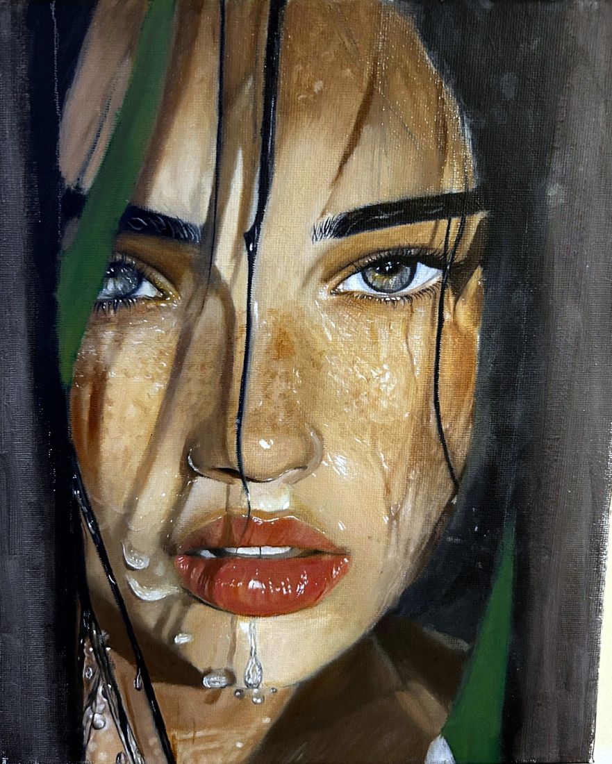 Portrait painting of a woman with a wet face by Malcolm Muronda