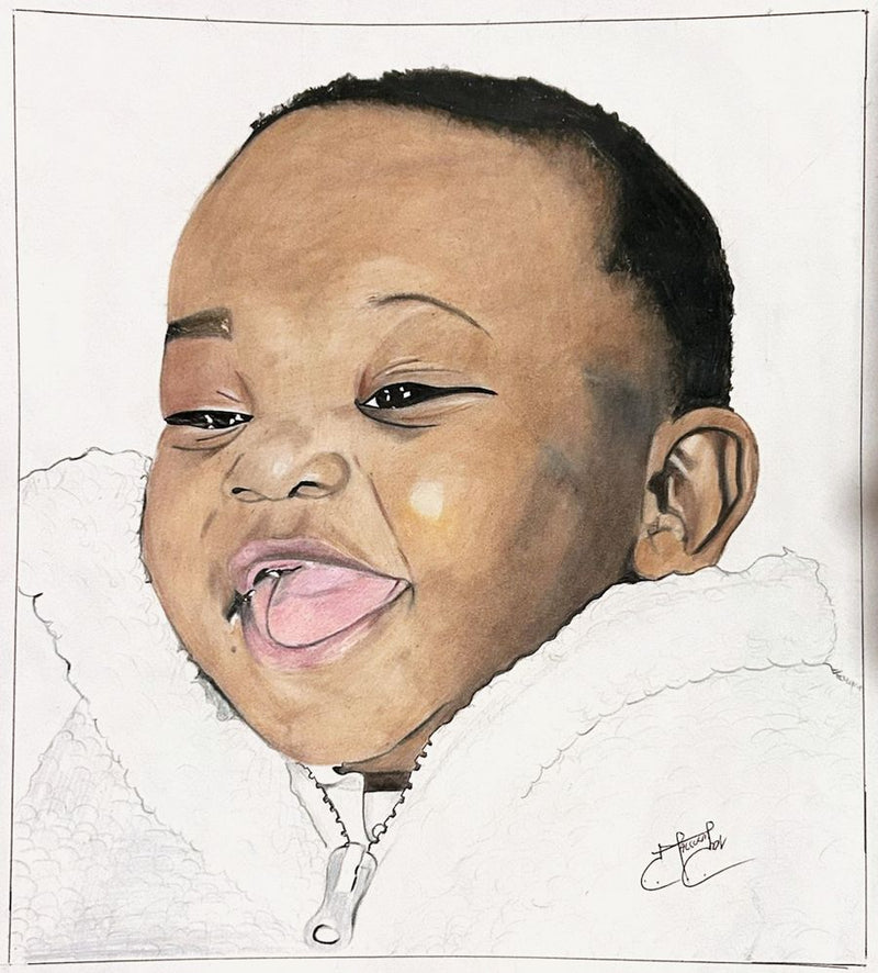 Painting of a laughing baby by Malcolm Muronda