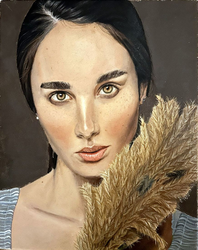 Portrait painting of a woman with pampas grass by Malcolm Muronda