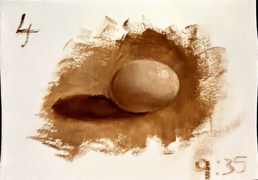 Sepia egg study painting by Malcolm Muronda