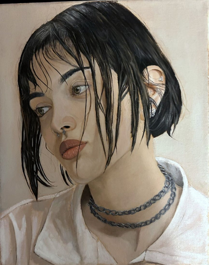 Portrait painting of a girl with wet hair by Malcolm Muronda