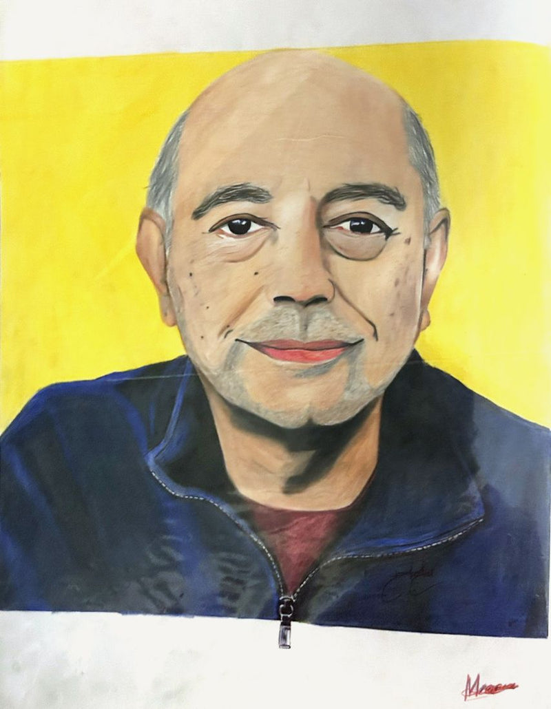 Portrait painting on a yellow background by Malcolm Muronda